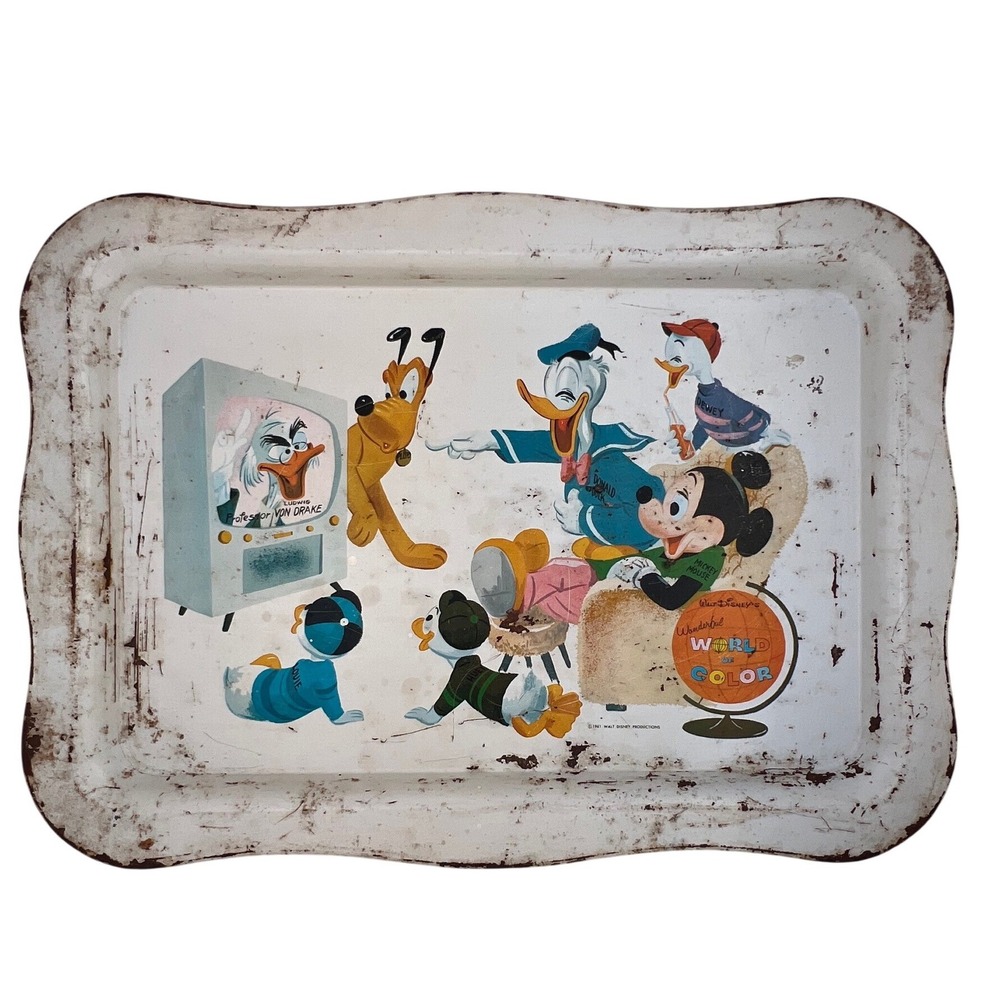 TV Tray Disney 1961 Metal‎ Mickey Donald Pluto Wonderful World of Color Vintage